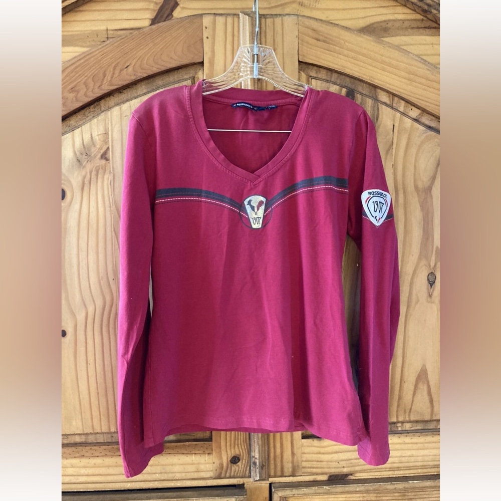 Girls Rossignol 1907 red v-neck long sleeve t-shirt - size XL